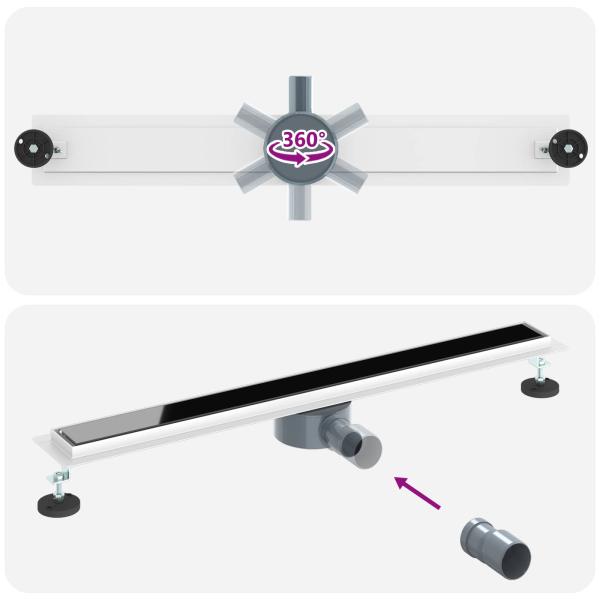 Duschabfluss mit Glashülle und 360° Siphon Schwarz 80 cm