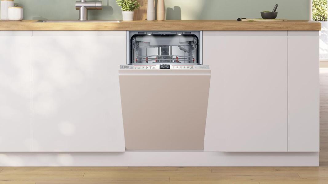 Bosch SPV6EMX09E Serie 6 Vollintegrierter Geschirrspüler, 45 cm breit, 10 Maßgedecke, AquaStop, HomeConnect, Vario Schublade Pro, TimeLight