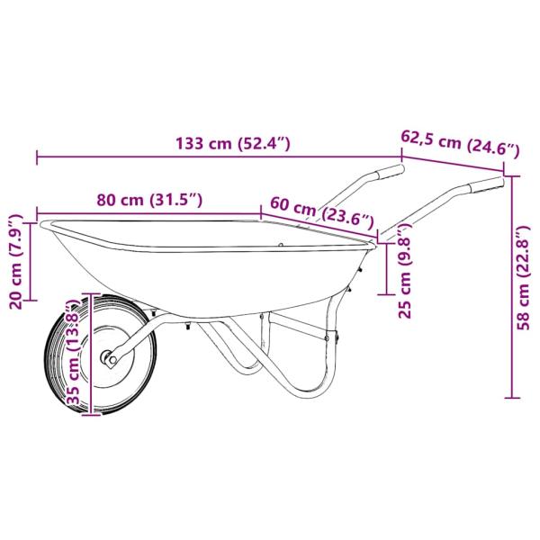 Schubkarre Silber und Schwarz 133 x 62,5 x 58 cm Stahl