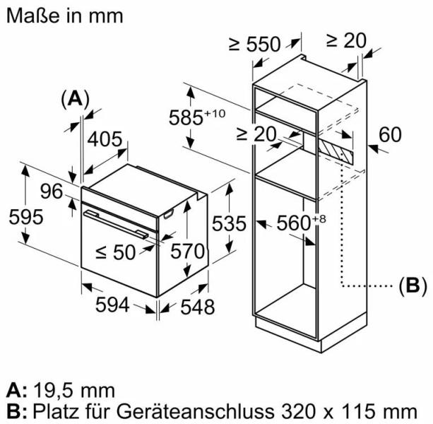 Bosch HBG537BB4 A+ Einbaubackofen, 60 cm breit, 71 L, 8 Heizarten, 10 Automatikprogramme, 3D Heißluft, schwarz