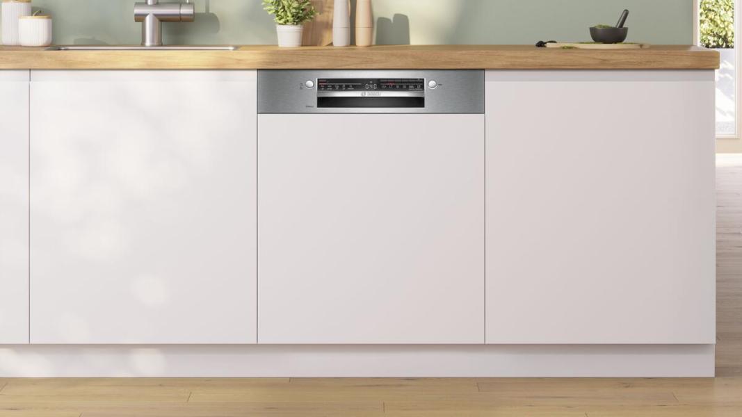 Bosch SMI2HTS08E Serie 2 Teilintegrierter Geschirrspüler, 60 cm breit, 13 Maßgedecke, AquaStop, HomeConnect, Kindersicherung, Gebürsteter Stahl