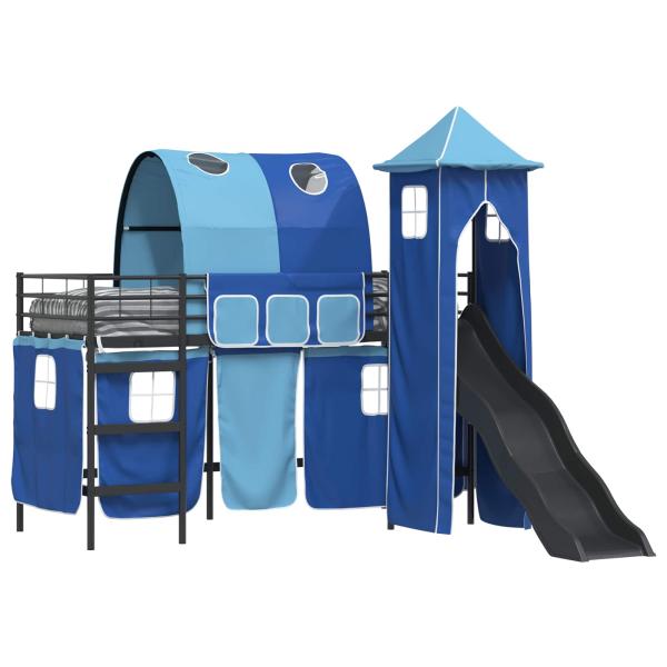 Kinderloftbett Schwarz und Blau 74,5 x 190 cm Metall
