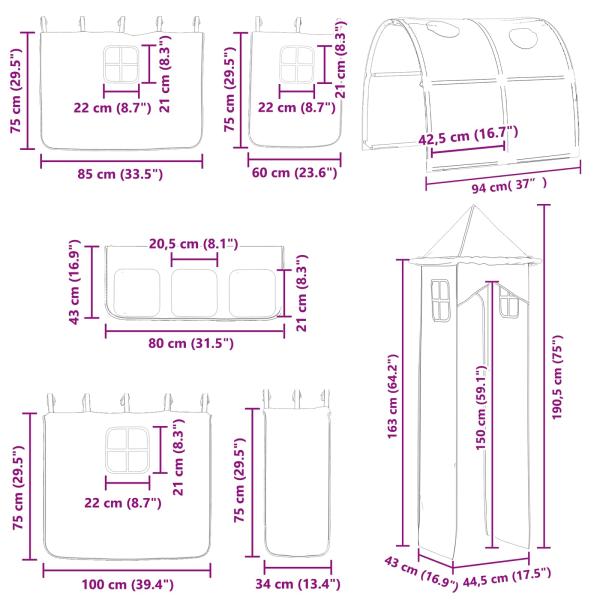 Kinderloftbett Schwarz und Blau 74,5 x 190 cm Metall