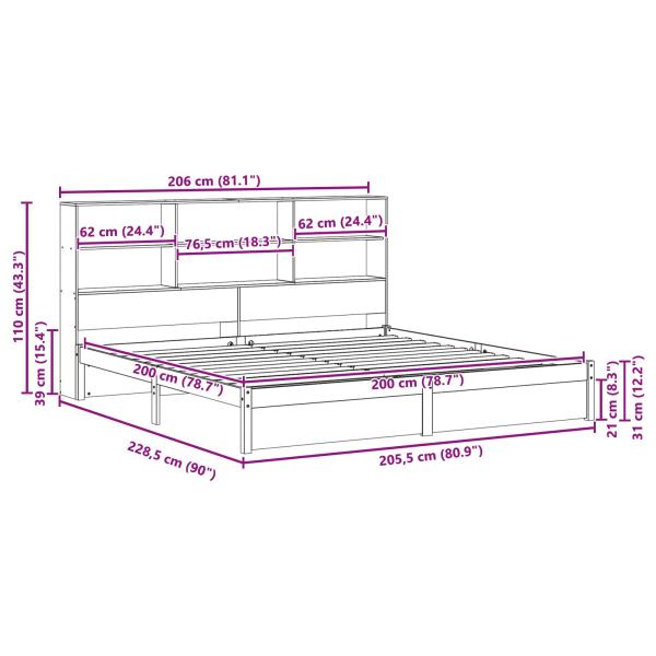 Bücherregal Bettgestell mit Kopfteil Wachsbraun 200 x 200 cm