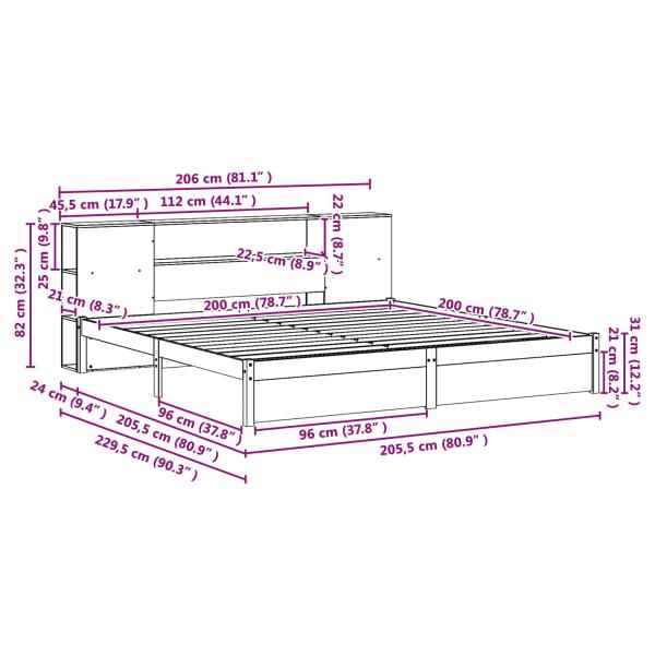 Bücherregal Bettgestell mit Kopfteil Wachsbraun 200 x 200 cm