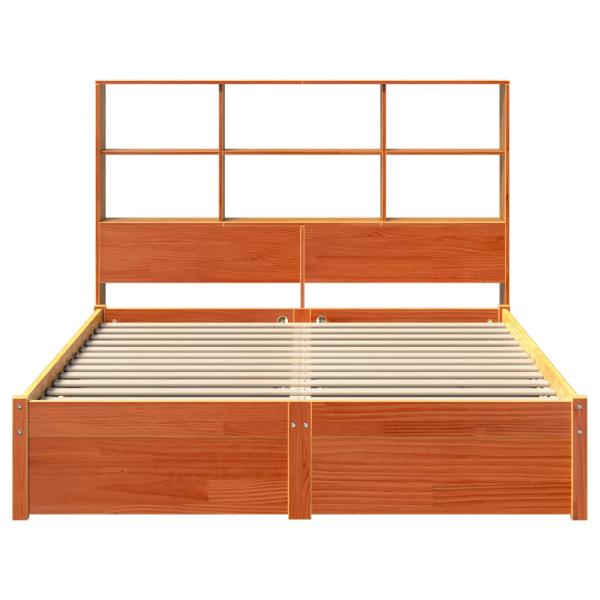 Bücherregal Bettgestell mit Kopfteil Wachsbraun 120 x 200 cm