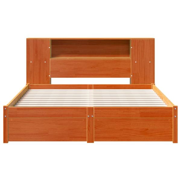 Bücherregal Bettgestell mit Kopfteil Wachsbraun 140 x 200 cm