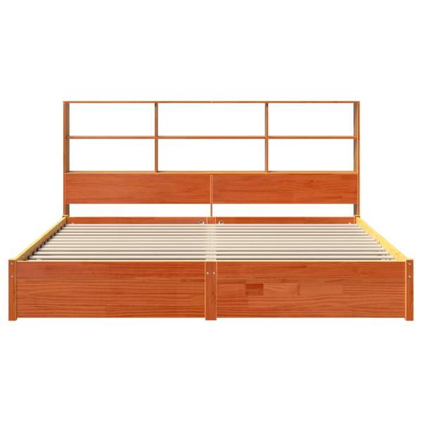 Bücherregal Bettgestell mit Kopfteil Wachsbraun 180 x 200 cm