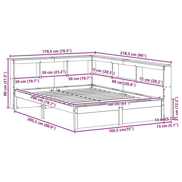 Bücherregal-Bett mit Kopfteil 2 pcs Wachsbraun 200 x 160 cm