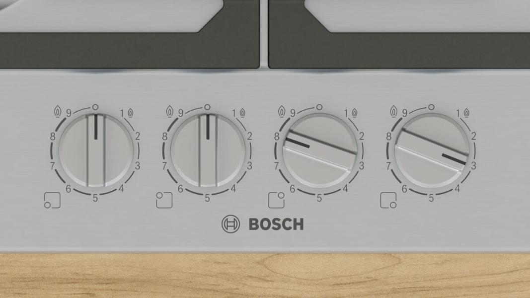 Bosch PCH6A5I90 Serie 6 Gaskochfeld, 60 cm breit, FlameSelect, 1-Hand-Zündung, Edelstahl