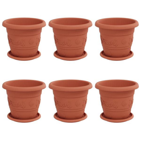 ARDEBO.de - Blumentöpfe 6 pcs Ziegelrot Ø 26 x 21,5 cm Kunststoff