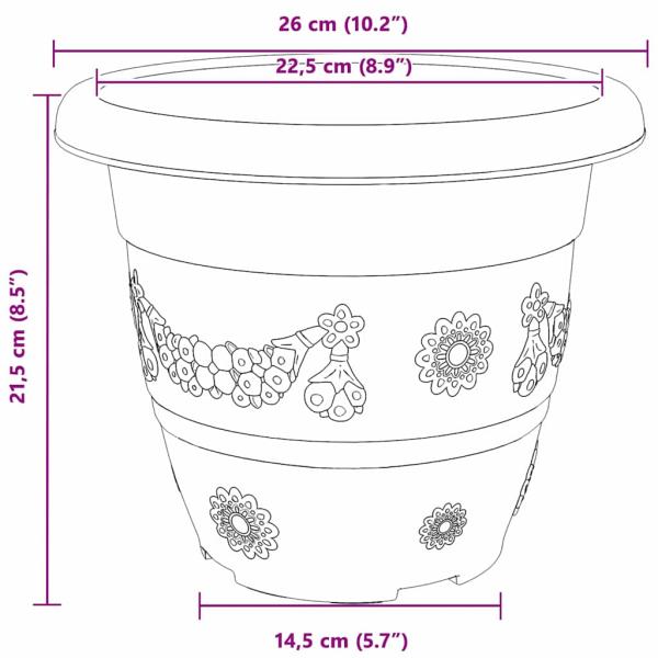 Runder Blumentopf 6 pcs Ziegelrot Ø 26 x 21,5 cm Kunststoff