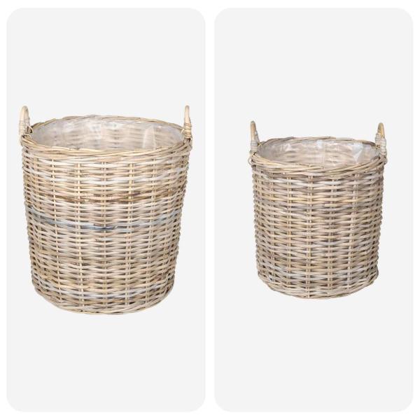 Blumentopf Körbchen GENDT 2 stk. Natürliches Grau Kubu Rattan