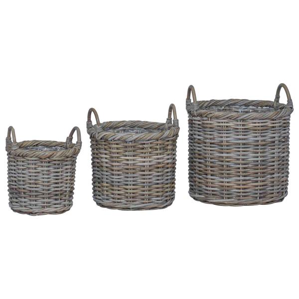 Blumentopfkorb mit Speicher 3 pcs Grau Kubu Rattan
