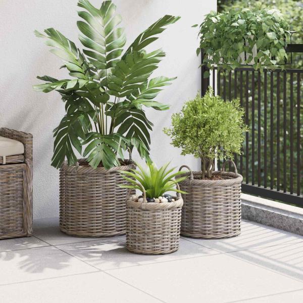 Blumentopfkorb mit Speicher 3 pcs Grau Kubu Rattan