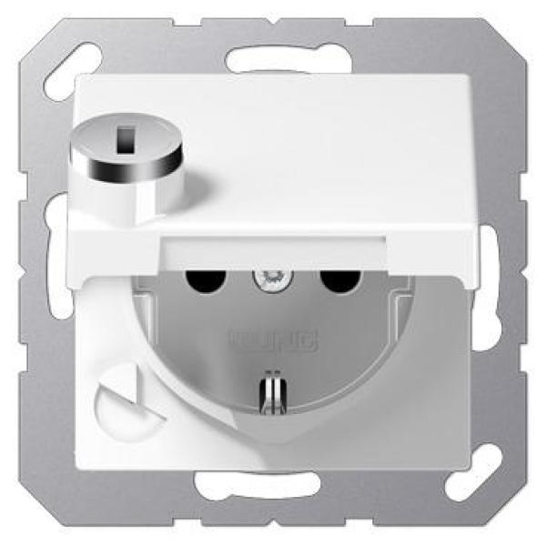 ARDEBO.de Jung A1520BFKLSLWW Schuko Steckdose 16A 250V, Thermoplast hochglänzend, mit Klappdeckel, abschließbar, alpinweiß