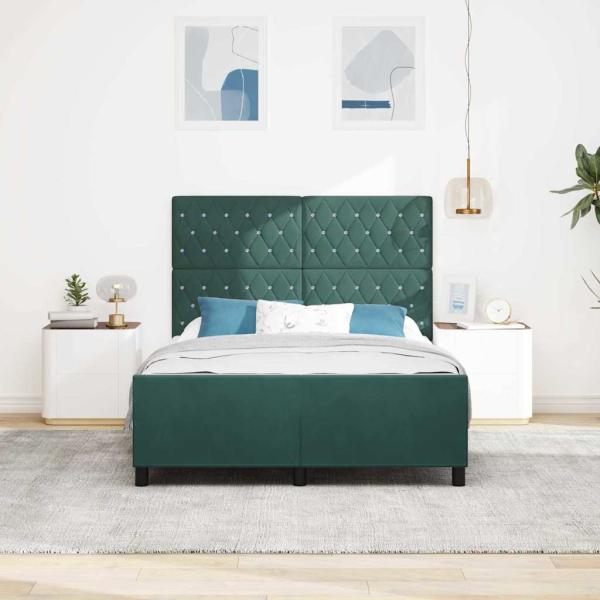 Boxspringbett mit Kopfteil Dunkelgrün 140 x 200 cm Samt