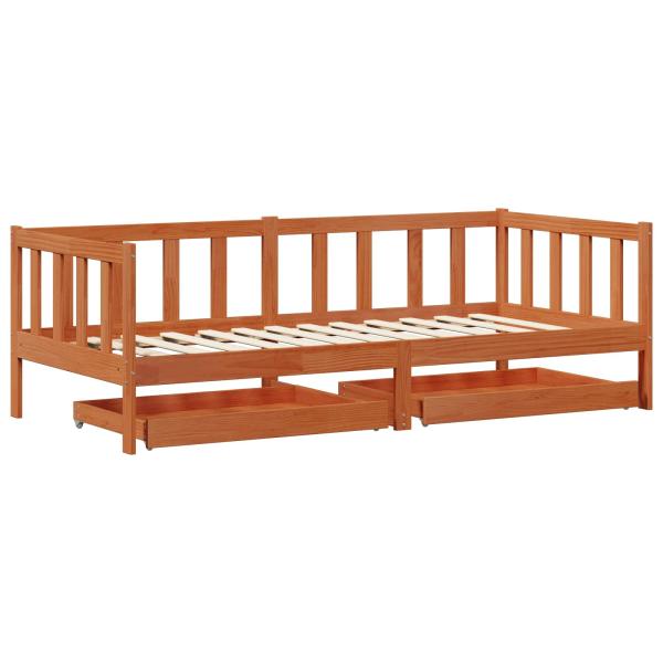 Tag-Bett mit Kopfteil 3 pcs Wachsbraun Massivholz Kiefer