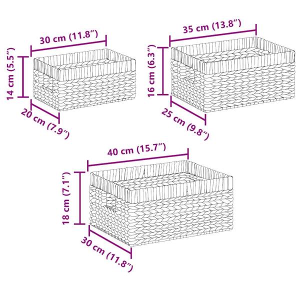 Aufbewahrungskörbe 3 pcs Natur 40 x 30 x 18 cm Wasserhyazinthe