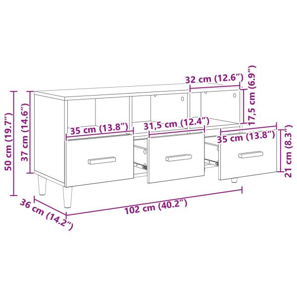 TV-Schränk Schwarz Eichen-Optik 102 x 35,5 x 50 cm