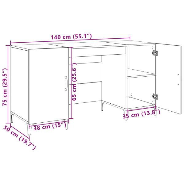 Schreibtisch mit Speicher Schwarz Eichen-Optik 140 x 50 x 75 cm