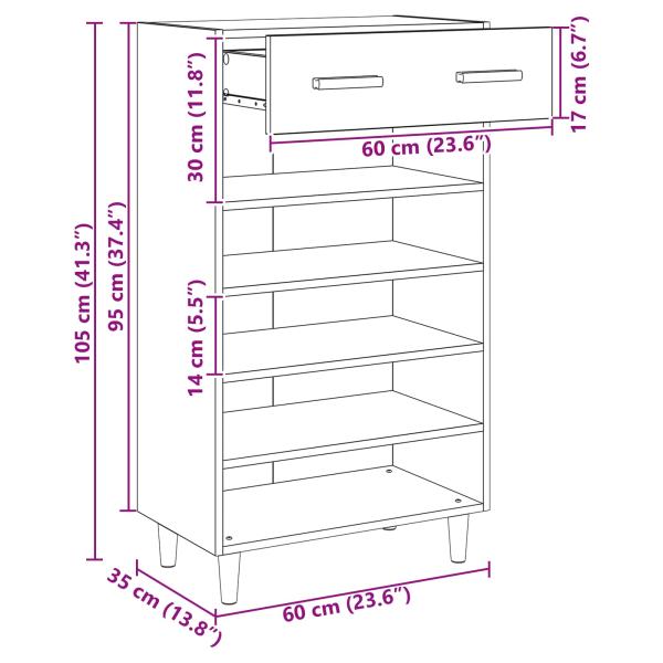 Schuhschrank Kunsthandwerk Eiche 60 x 35 x 105 cm Holzwerkstoff