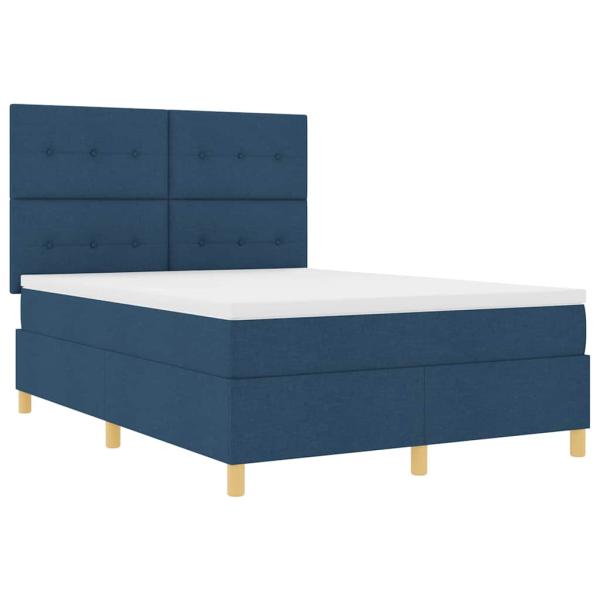 Boxspringbett mit Kopfteil Blau 140 x 190 cm Stoff