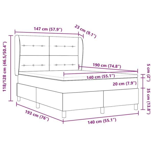 Boxspringbett mit Matratze mit Kopfteil Blau 140 x 190 cm Stoff