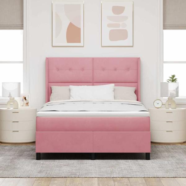 Boxspringbett mit Matratze mit Kopfteil Rosa 140 x 190 cm Samt