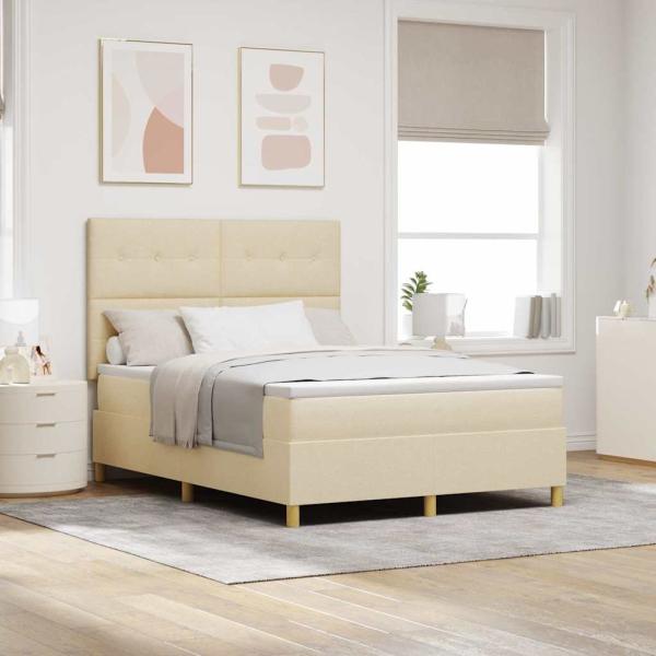 ARDEBO.de - LED Boxspringbett mit Matratze Creme 160 x 200 cm Stoff