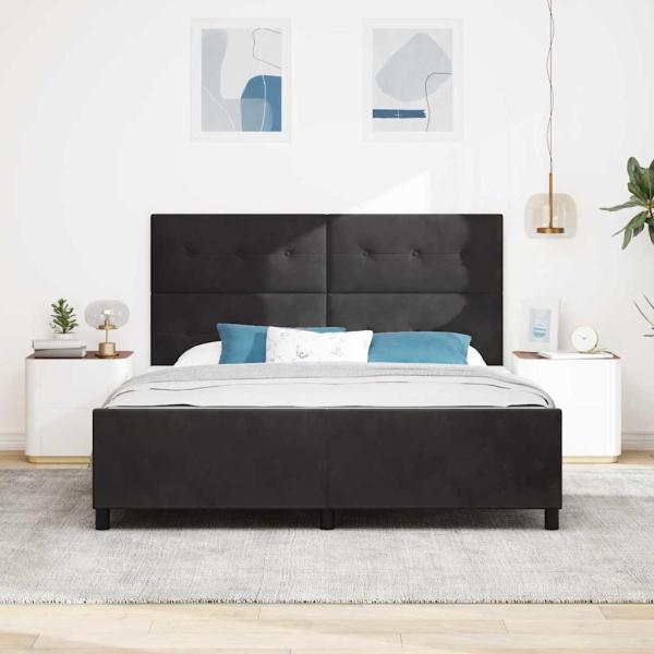 Boxspringbett mit Kopfteil Schwarz 180 x 200 cm Samt