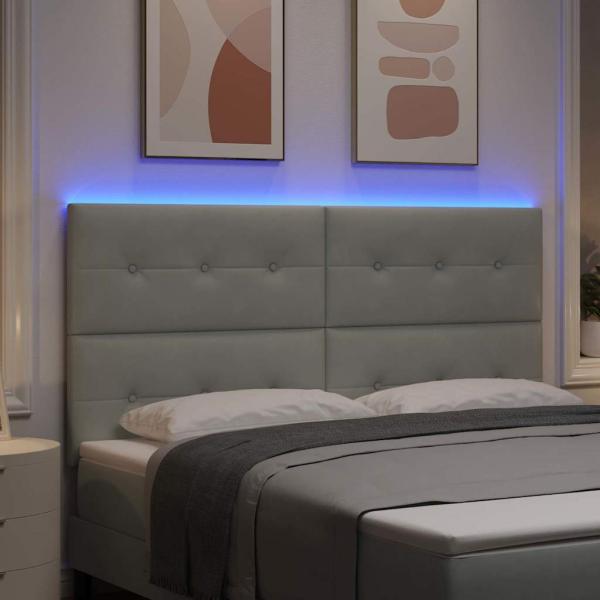 LED Kopfteil mit LED-Lichtleisten Hellgrau 180 cm Polyester