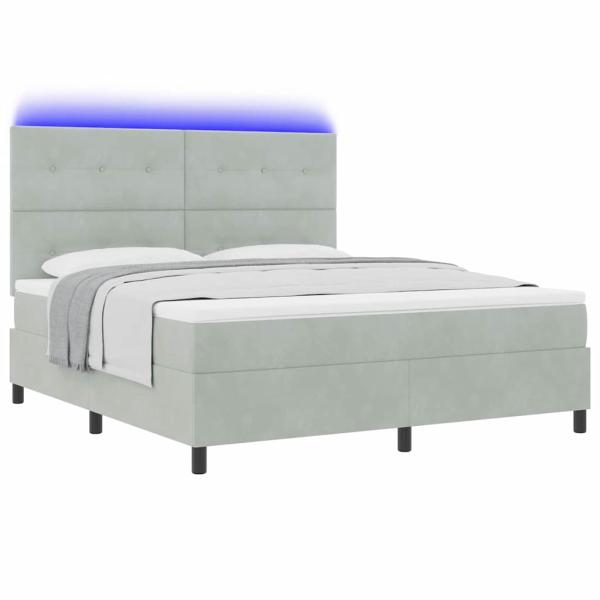 LED Boxspringbett mit Kopfteil Hellgrau 180 x 200 cm Samt