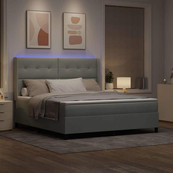 ARDEBO.de - Boxspringbett mit Matratze mit LED Hellgrau 180 x 200 cm Samt
