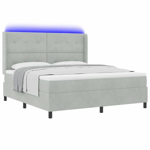 Boxspringbett mit Matratze mit LED Hellgrau 180 x 200 cm Samt