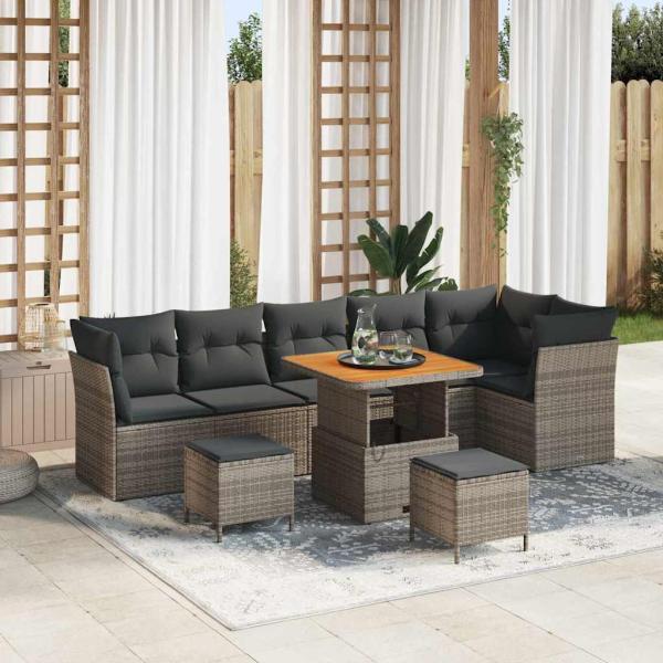 ARDEBO.de - Garten-Sofa-Set mit Kissen mit Speicher 9 pcs Grau