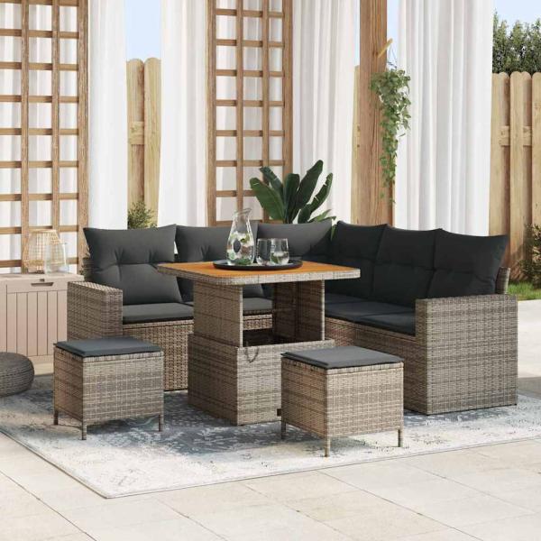 ARDEBO.de - Garten-Sofa-Set mit Kissen mit Speicher 8 pcs Grau