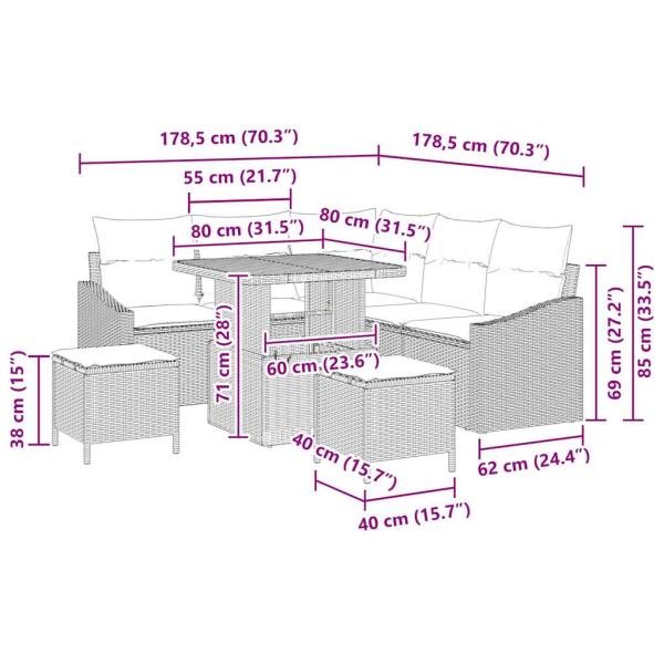 Garten-Sofa-Set mit Kissen mit Speicher mit Kissen 8 pcs Grau