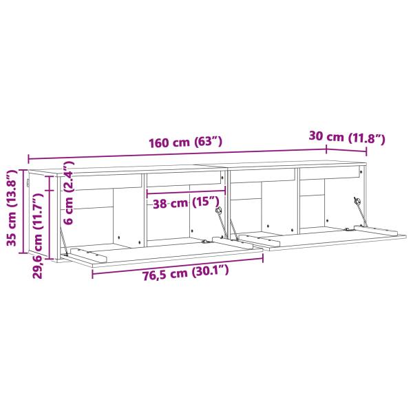 Wandschrank mit Regal mit Tür 2 pcs Wachsbraun 80 x 30 x 35 cm