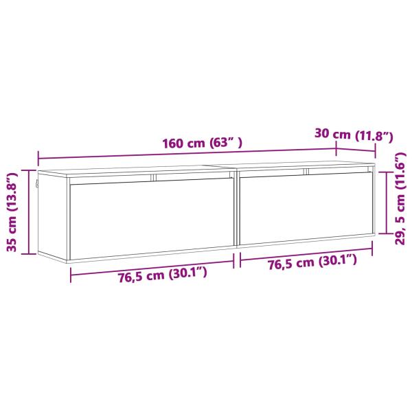 Wandschrank Wandhalterung 2 Stk. Wachsbraun 80 x 30 x 35 cm