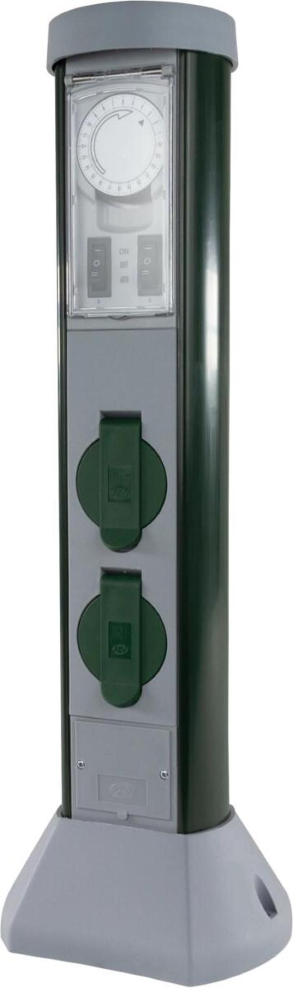 ARDEBO.de REV Greencraft Außensteckdose, 2-Fach mit Zeitschaltuhr, 5m Kabel, schwarz grün (0068206251)