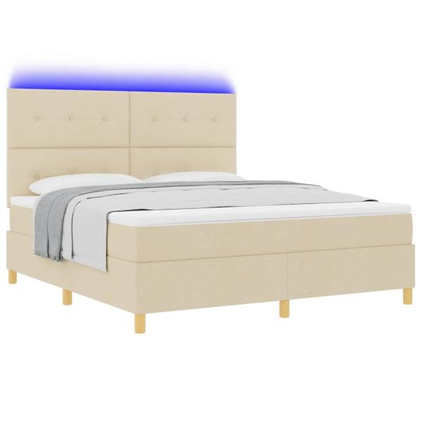 LED Boxspringbett mit Matratze Creme 180 x 200 cm Stoff