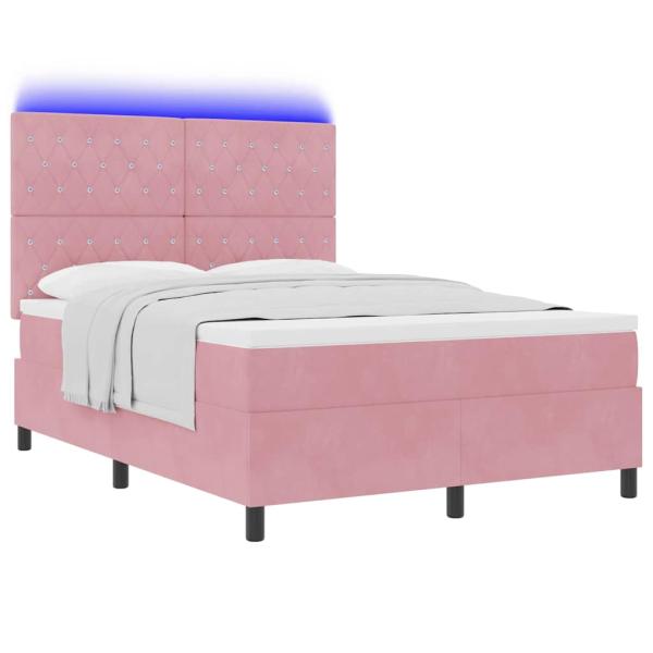 LED Boxspringbett mit Matratze Rosa 140 x 190 cm Stoff