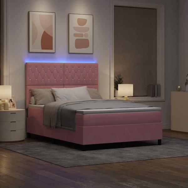 LED Boxspringbett mit Matratze Rosa 140 x 190 cm Stoff