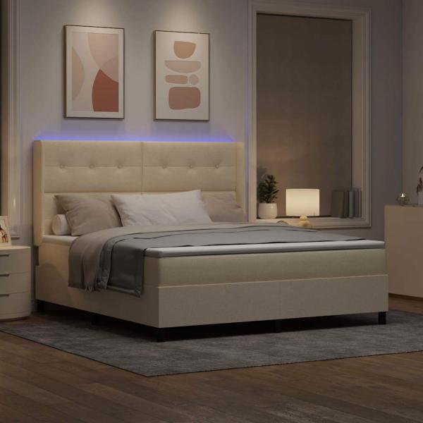 LED Boxspringbett mit Kopfteil Creme 180 x 200 cm Stoff