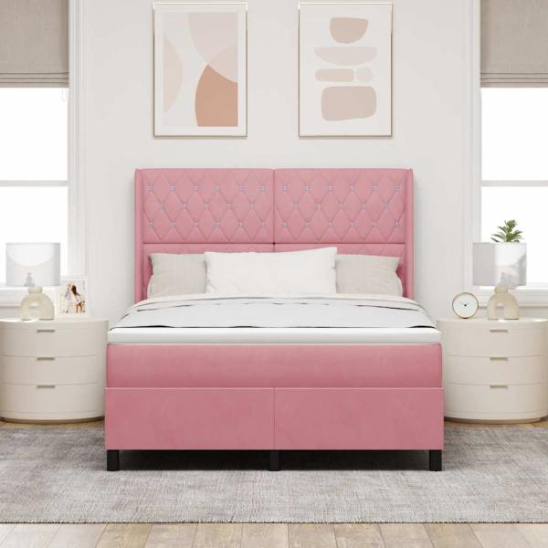 Boxspringbett mit LED-Lichtleisten Rosa 140 x 190 cm Samt