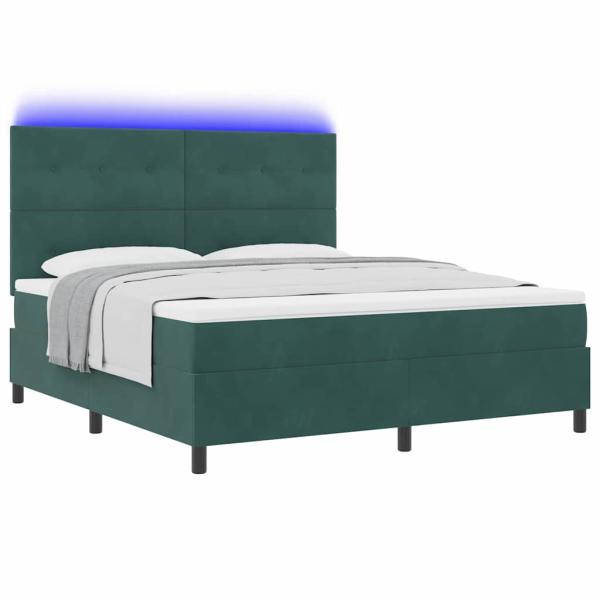 LED Boxspringbett mit Matratze Dunkelgrün 180 x 200 cm Stoff