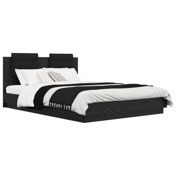 Bettgestell mit Kopfteil Schwarz Eichen-Optik 140 x 200 cm