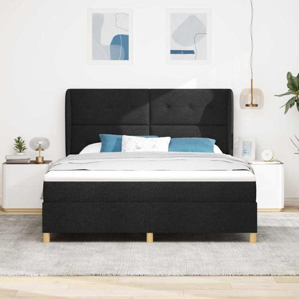 Boxspringbett mit Matratze Dunkelgrau 90x190 cm Schwarz
