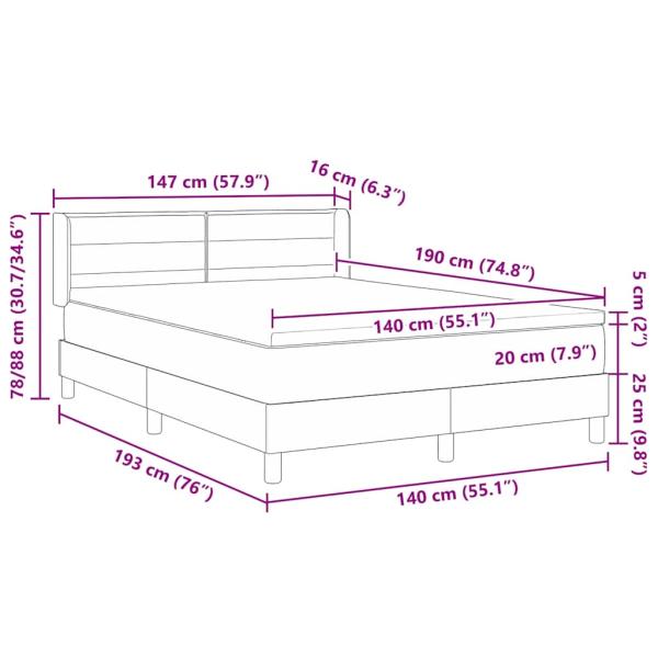 Boxspringbett mit Matratze Dunkelgrau 190 x 140 cm Polyester